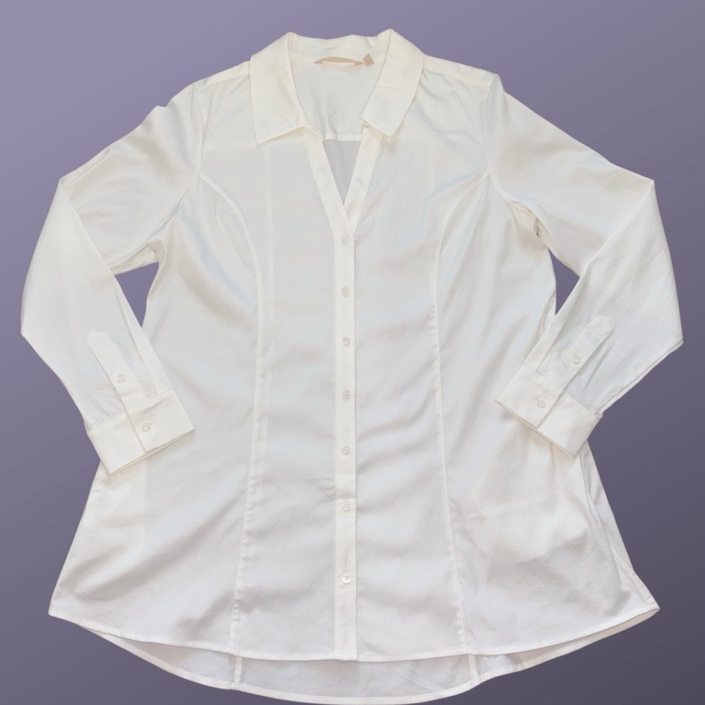 Soft Surroundings White Button Front Long Sleeve Tunic Blouse Top M